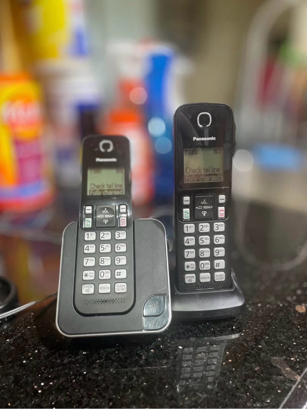 Panasonic Black Cordless Phone Duo with Dual Handsets